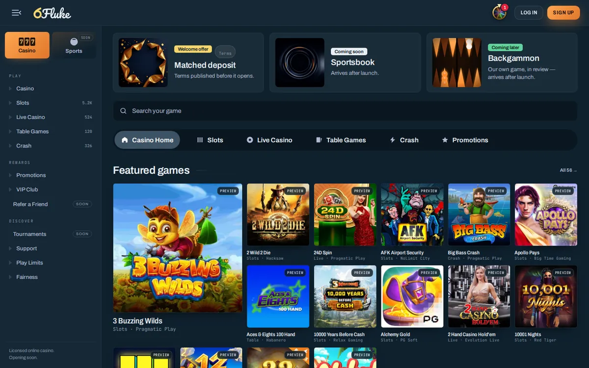6fluke casino home page
